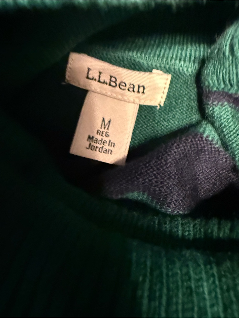 L.L.Bean Women’s Cotton Cashmere Striped Turtleneck Sweater Green Navy M Preppy - Picture 7 of 10